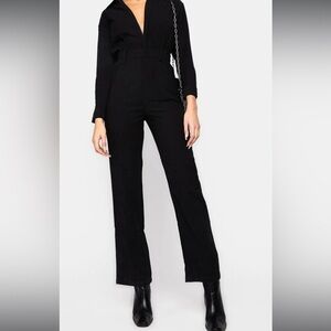 WeWoreWhat Black Long-Sleeve Zip-Front Utility Jumpsuit